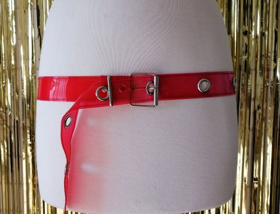 90s Pink Plastic Belt Size L Silver Eyelets Rave … - image 2