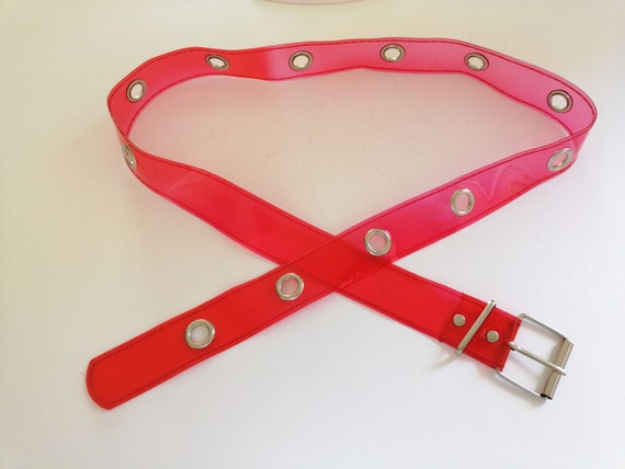 90s Pink Plastic Belt Size L Silver Eyelets Rave … - image 4