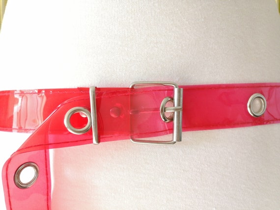 90s Pink Plastic Belt Size L Silver Eyelets Rave … - image 1