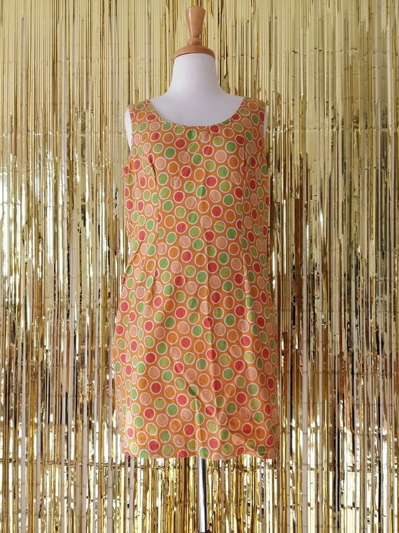 60s Mod Style Shift Dress Yellow Green Polkadot S… - image 4