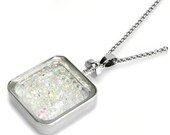 Square Bottle Filled With Swarovski AB Crystals On A Necklace