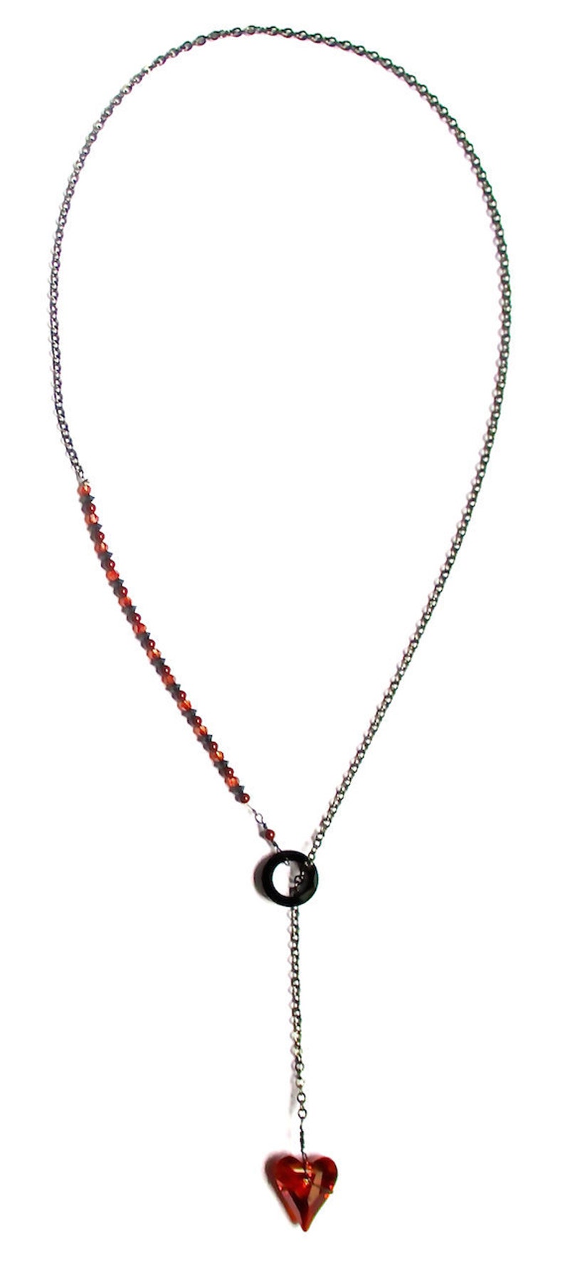Black Chained Swarovski Ruby Heart Lariat Necklace - Etsy
