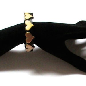 Brass Hearts Adorning Black Leather Bracelet image 2