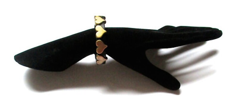 Brass Hearts Adorning Black Leather Bracelet image 2