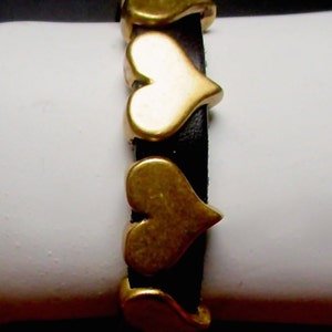 Brass Hearts Adorning Black Leather Bracelet image 3