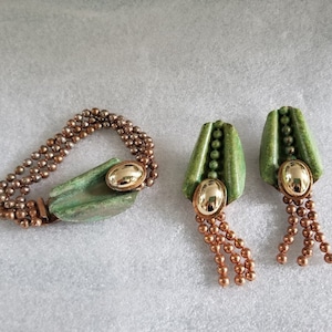 Patina and copper jewelry set, Patina and copper clip on earrings and bracelet set, Vintage Patina jewelry set, Patina and Copper jewelry