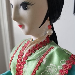 Chinese Doll, 1990's Colorful Chinese Doll, Asian Doll, Tall Asian Doll, Vintage Asian doll, Chinese doll with pom pom image 10