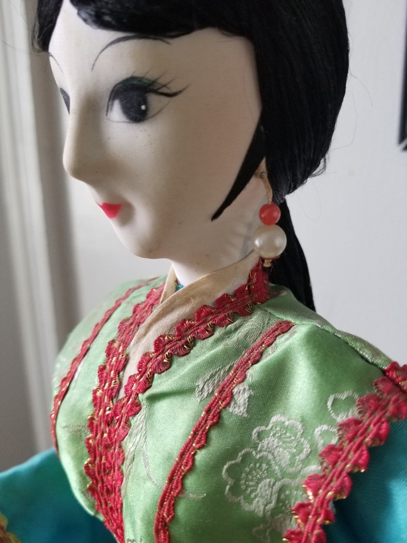 Chinese Doll, 1990's Colorful Chinese Doll, Asian Doll, Tall Asian Doll, Vintage Asian doll, Chinese doll with pom pom image 10