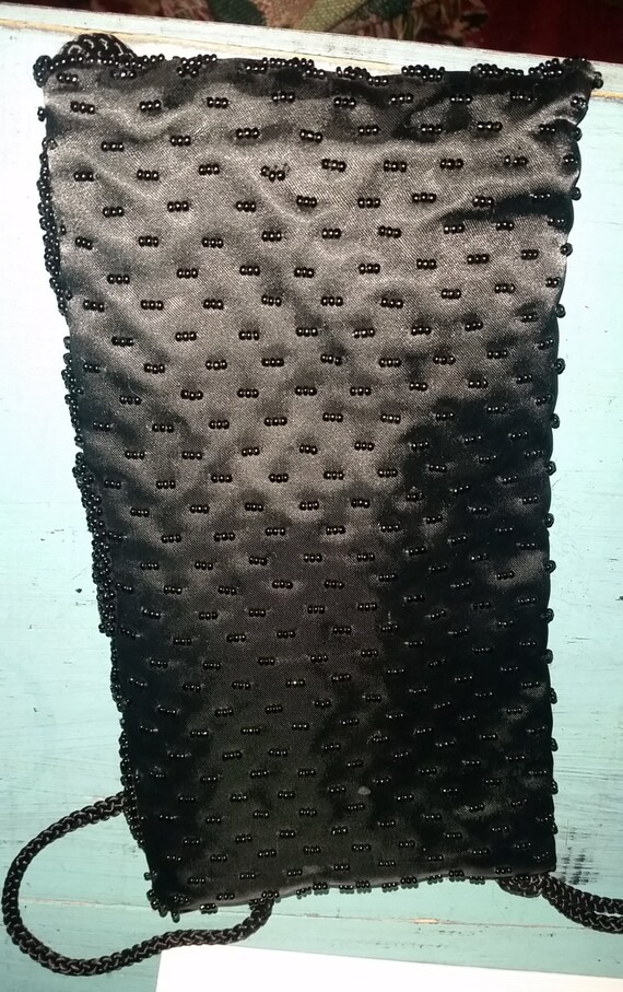 Formal black rectangular beaded evening bag with … - image 5