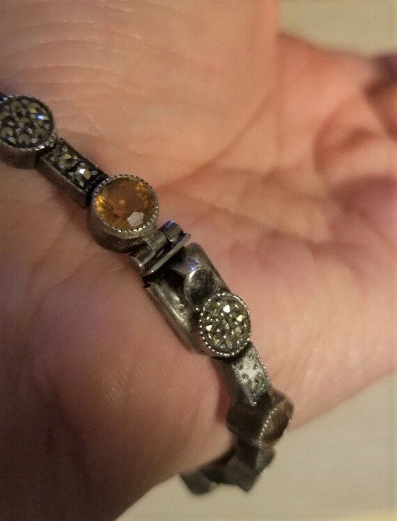 Price Reduced!! Vintage Judith Jack Sterling Citrine and Marcasite Tennis Bracelet, Art Deco Citrine Marcasite Tennis bracelet, Judith Jack View 4