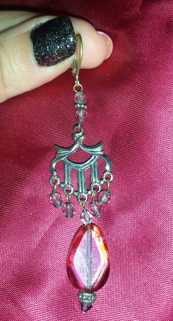 Victorian Style Pink Chandelier Drop Earrings, Pi… - image 3