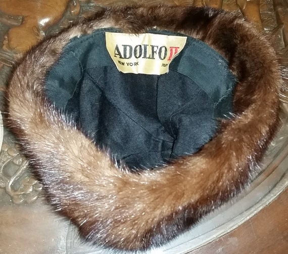 1950's Adolfo II Sable colored Mink Beret, Vintag… - image 3