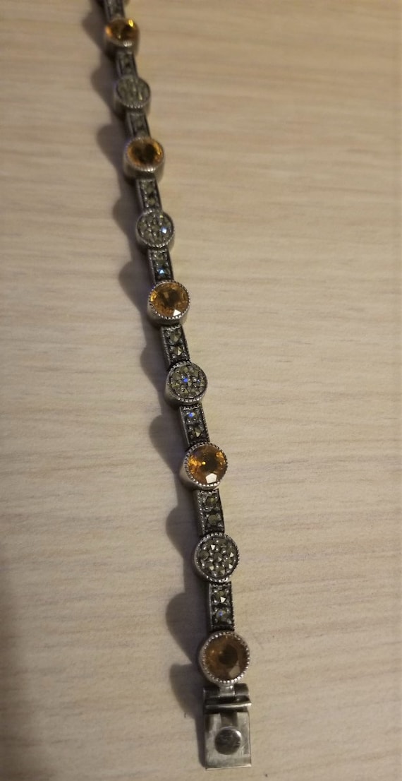 Price Reduced!! Vintage Judith Jack Sterling Citrine and Marcasite Tennis Bracelet, Art Deco Citrine Marcasite Tennis bracelet, Judith Jack View 6