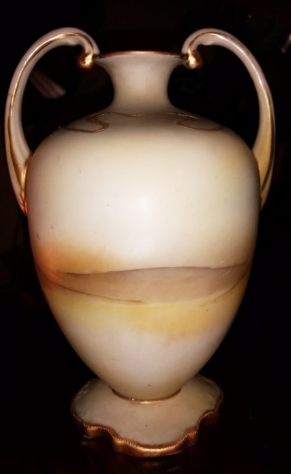 Handpainted Nippon Vase With Gold Trim and Outdoor Scene
