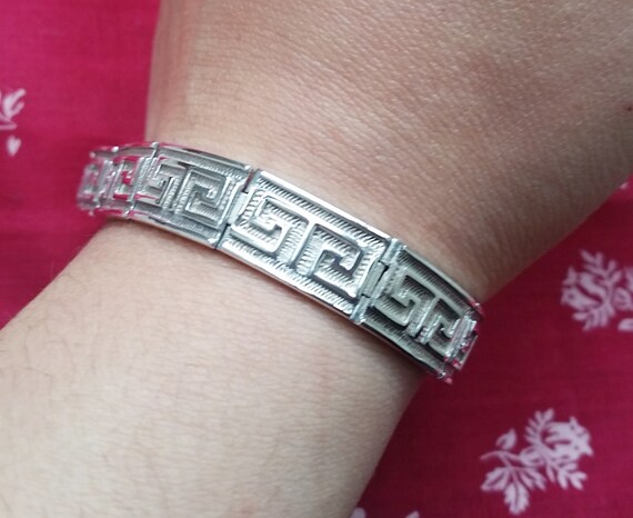 Greek Key Sterling Link Bracelet with clasp, Ster… - image 3