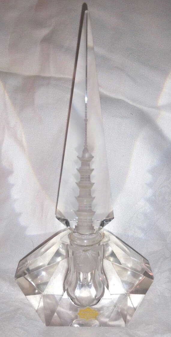 Czech Bohemian Clear hand cut crystal perfume bottle, Art Deco perfume bottle, Czech hand cut crystal perfume bottle, clear crystal perfume