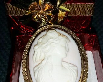1800's Victorian 10K Gold Cameo, Angel Skin Coral Pendant and Brooch, Cameo Brooch, Cameo Pendant, Rose Cameo, Angel Skin Cameo, Coral Cameo