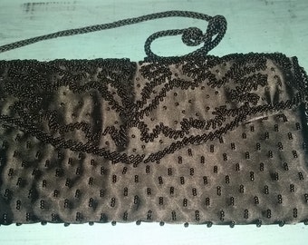 Formal black rectangular beaded evening bag with strap, formal evening bag, black evening bag, black beaded evening bag, black beaded purse