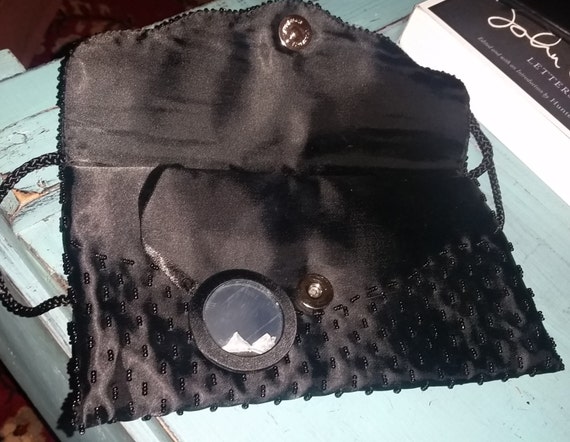 Formal black rectangular beaded evening bag with … - image 4