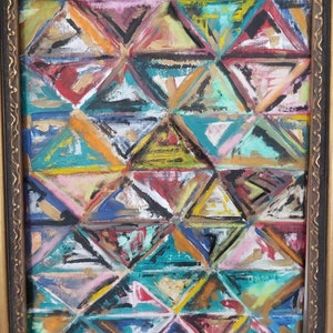 Mixed media abstract triangle painting, modern triangle painting, modernist painting, Abstract triangle painting, mixed media abstract paint