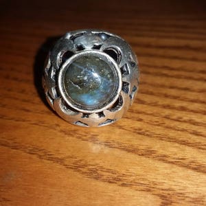 Silver plated Labradorite Ring with stars and half moons, Round cabochon labradorite ring, Silver Labradorite ring, Round Labradorite Ring