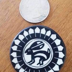 Signed Aboriginal Black and White Circular Clay Rabbit Pin, Rabbit Pin ...