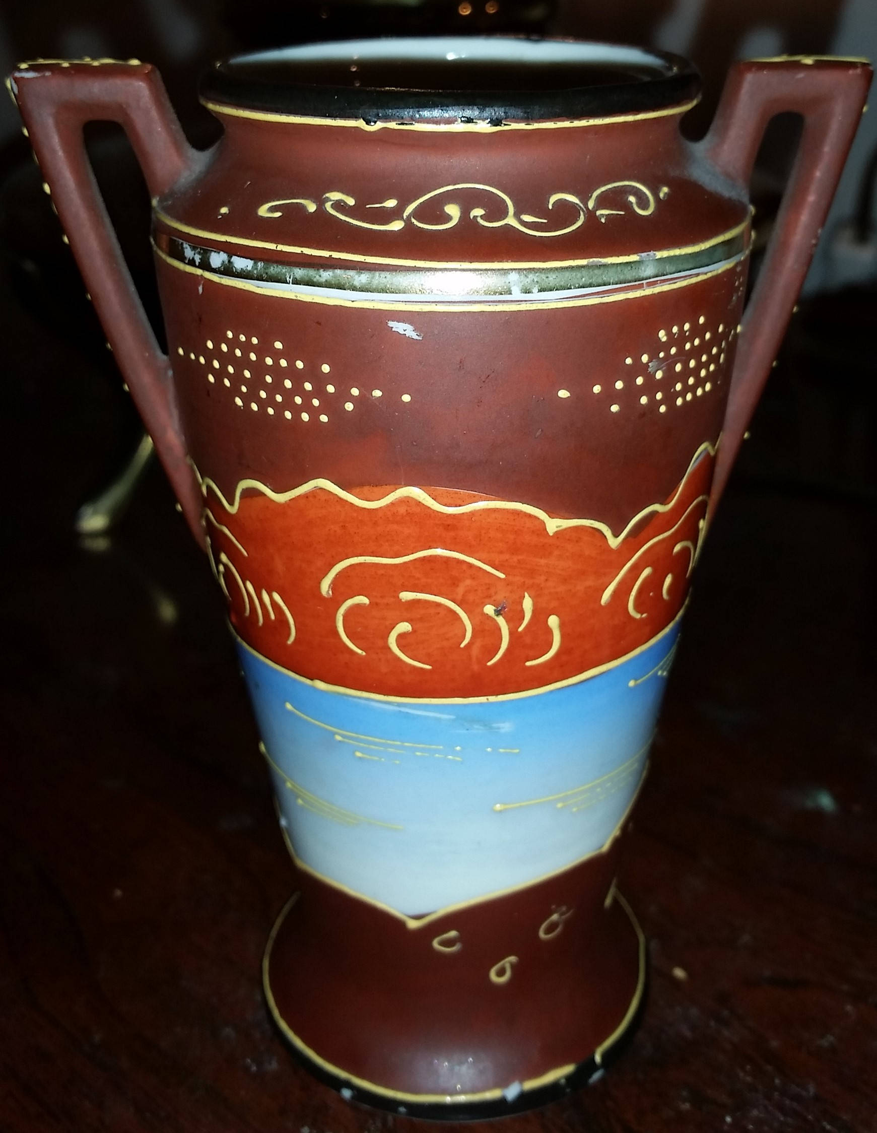 Satsuma Brown Vase With Square Handles, Small Satsuma Vase, Small Brown