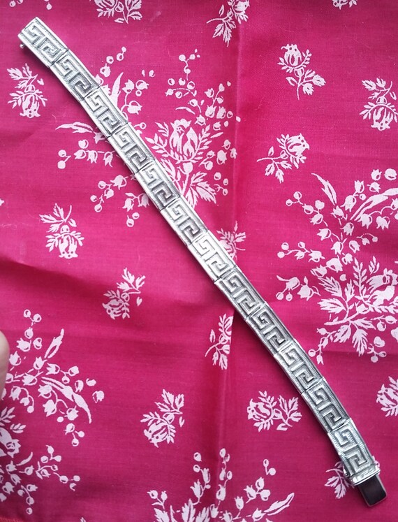 Greek Key Sterling Link Bracelet with clasp, Ster… - image 2