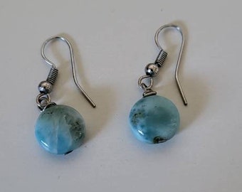 Larimar drop earrings, sterling silver loops larimar stone earrings, larimar sterling silver earrings, larimar earrings, larimar stone