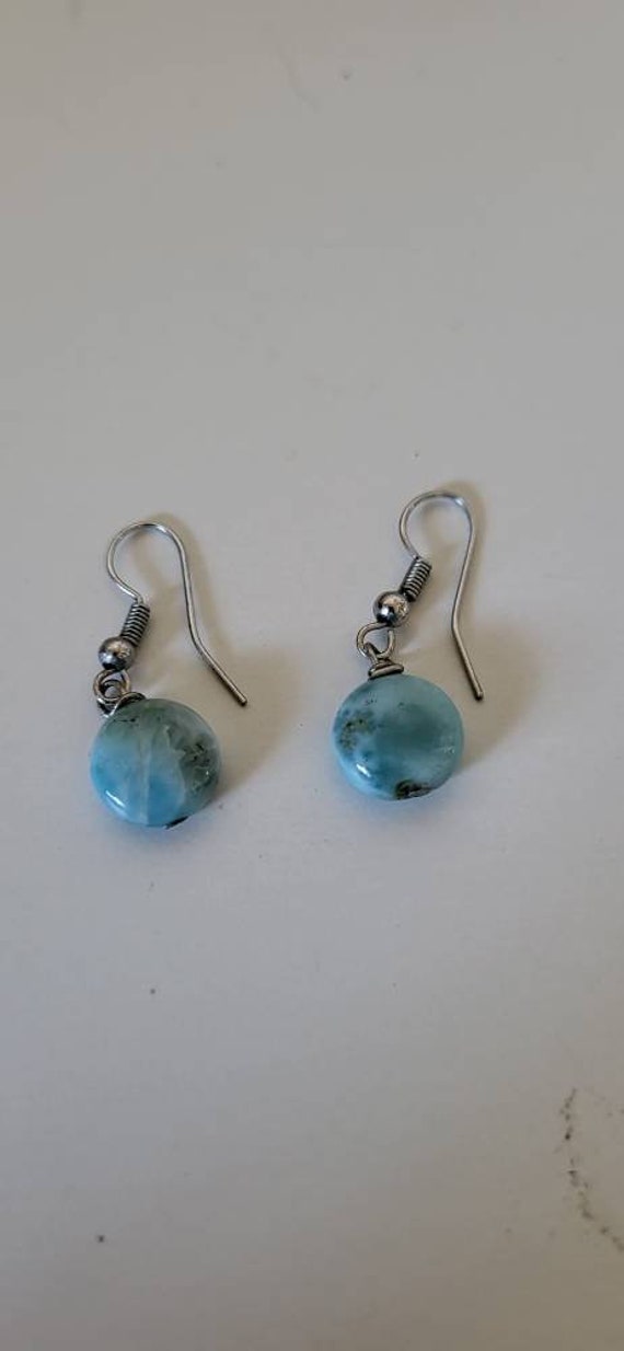 Larimar drop earrings, sterling silver loops larim