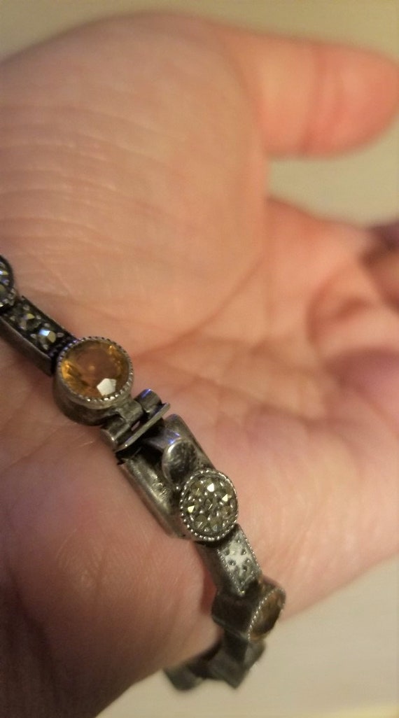 Price Reduced!! Vintage Judith Jack Sterling Citrine and Marcasite Tennis Bracelet, Art Deco Citrine Marcasite Tennis bracelet, Judith Jack View 3