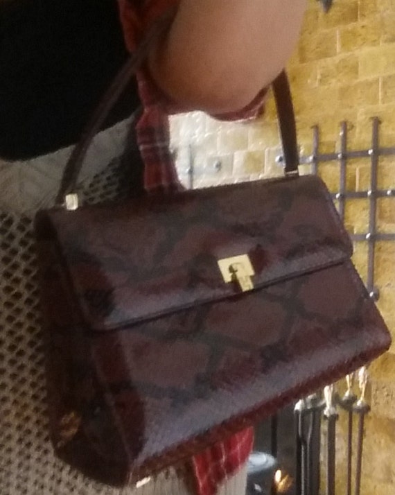 Plum colored Lambertson Truex python top handle h… - image 4