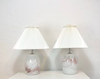 A pair of large Holmegaard table lamps designed by Michael Bang with Le Klint shades