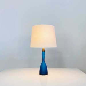 A blue glass desk lamp by Bent Nordsted for Kastrup Glasværk | 1960s | Denmark