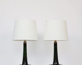 Groenglazen tafellampen van Michael Bang voor Holmgaard, jaren 70, Denemarken