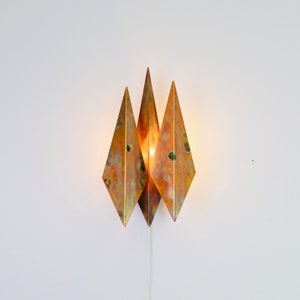 A copper wall lamp with diamond-shaped leafs by Svend Aage Holm Sorensen | 1960s | Denmark