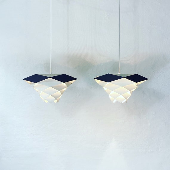 A Pair of Preben Dal Enameled Steel Hanging Pendant Light A Pair of Preben Dal Enameled Steel Hanging Pendant Light