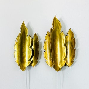 Pair of leaf-shaped brass wall sconces designed by Svend Aage Holm Sorensen | 1960s | Denmark