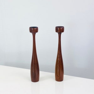 A pair of tall elegant teak wood candleholders | 1960s | Denmark