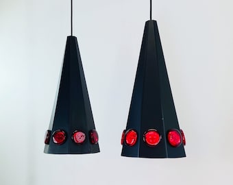 A pair of rare black pendant lights by Svend Aage Holm Sorensen | 1960s | Denmark