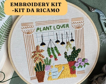 KIT arte del telaio ricamo embroidery, decorazione murale plant lover shopfront, home plants, telaio ricamato a mano DIY con video tutorial