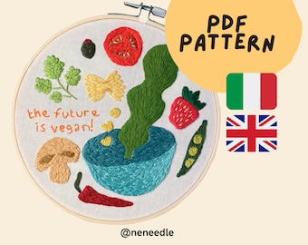 Motivo ricamo The Future is Vegan per principianti Modello da ricamo in formato PDF Ricamo di vegano Pattern cucina alimentazione botanica