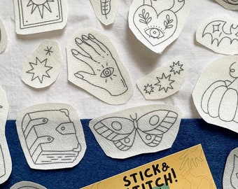 16 Stick and Stitch Embroidery Stickers Witchy Vibes Halloween Designs Embroidery Transfers Stick Modern DIY Embroidery Kit Spooky Embroidery