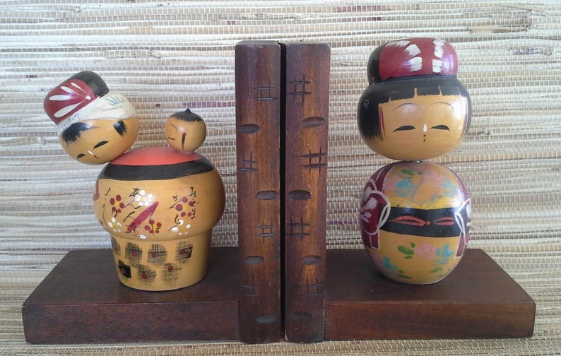 Vintage Mid Century KOKESHI order DOLL Book Ends