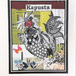 Kapusta the Polish Rooster Fabric Collage Pattern