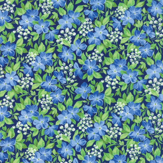 Moda SUMMER BREEZE V Quilt Fabric By The 1/2 Yard Navy Blue Etsy