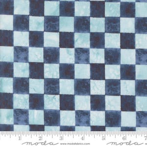 May include: A blue and white checked fabric with a subtle watercolour effect. The fabric is ideal for quilting, crafts, and home decor projects.