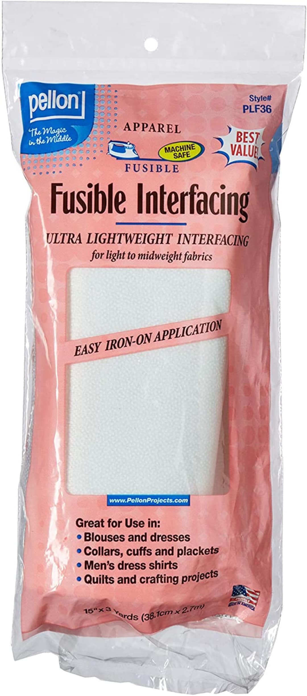 PELLON PLF36 Ultra Lightweight Fusible Interfacing 15 X 3yd for Light