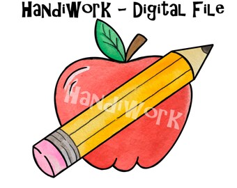 Mela e matita PNG Design, Apple e matita disegno ad acquerello, Back to School sublimation design, ClipArt Apple e matita, Acquerello