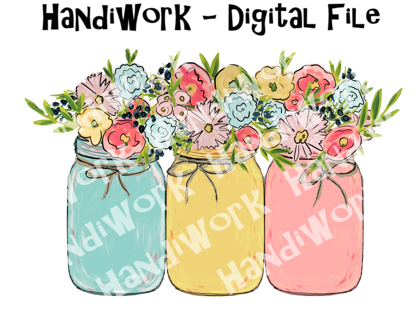 Colored Mason jars with flowers PNG File Watercolor jars with Etsy